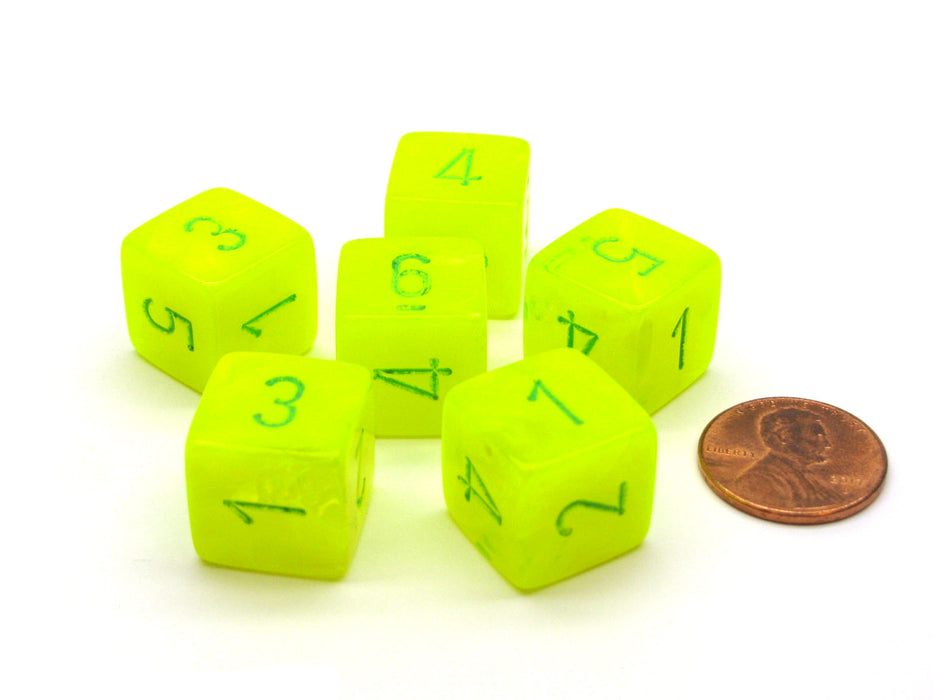 Vortex 15mm 6-Sided D6 Numbered Dice, 6 Pieces - Electric Yellow with Green