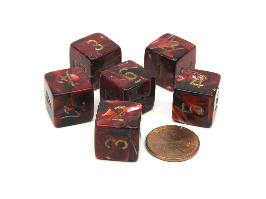 Vortex 15mm 6 Sided D6 Chessex Dice, 6 Pieces - Burgundy with Gold Numbers