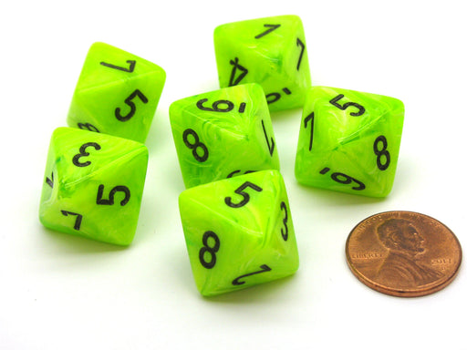 Vortex 15mm 8 Sided D8 Chessex Dice, 6 Pieces - Bright Green with Black