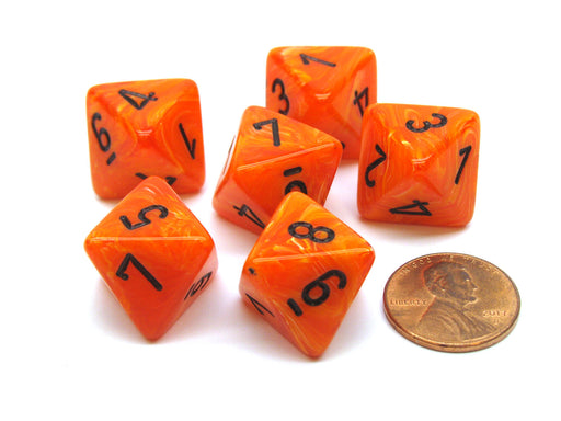 Vortex 15mm 8 Sided D8 Chessex Dice, 6 Pieces - Orange with Black