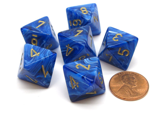 Vortex 15mm 8 Sided D8 Chessex Dice, 6 Pieces - Blue with Gold