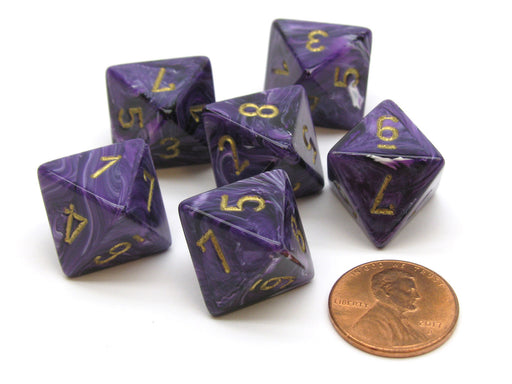Vortex 15mm 8 Sided D8 Chessex Dice, 6 Pieces - Purple with Gold