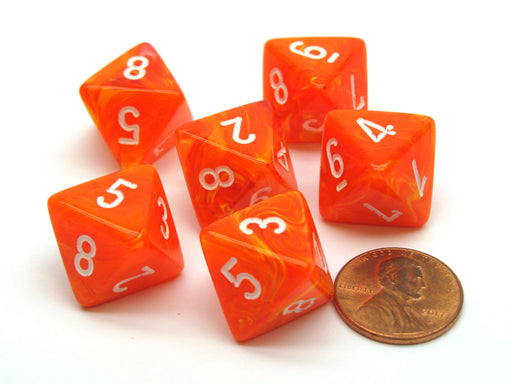 Vortex 15mm 8 Sided D8 Chessex Dice, 6 Pieces - Solar with White
