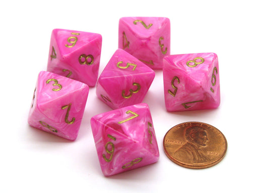 Vortex 15mm 8 Sided D8 Chessex Dice, 6 Pieces - Pink with Gold