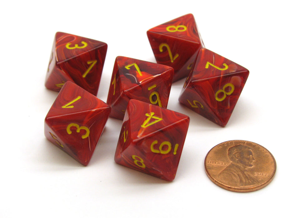 Vortex 15mm 8 Sided D8 Chessex Dice, 6 Pieces - Red with Yellow