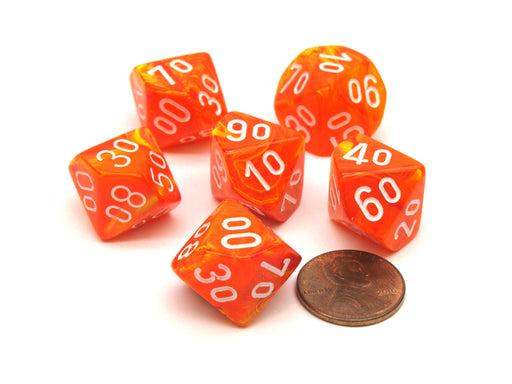 Vortex 16mm Tens D10 (00-90) Chessex Dice, 6 Pieces - Solar with White Numbers