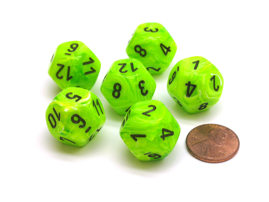 Vortex 18mm 12 Sided D12 Chessex Dice, 6 Pieces - Bright Green with Black