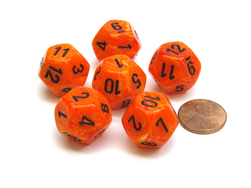 Vortex 18mm 12 Sided D12 Chessex Dice, 6 Pieces - Orange with Black