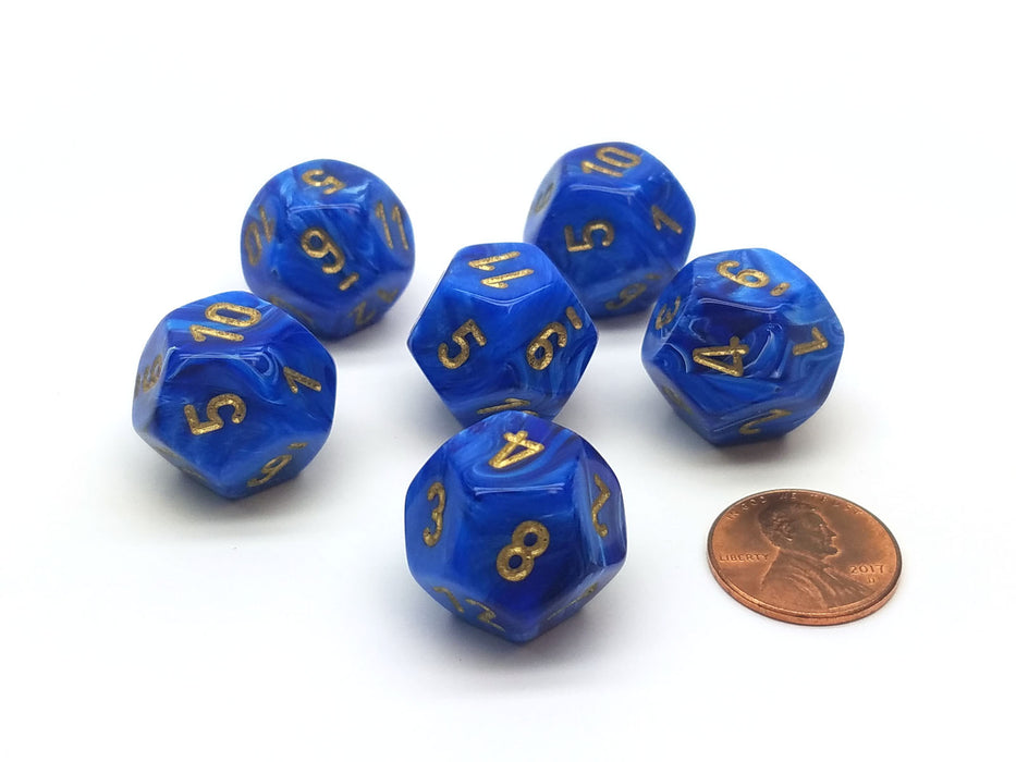 Vortex 18mm 12 Sided D12 Chessex Dice, 6 Pieces - Blue with Gold