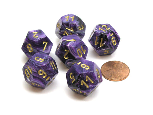 Vortex 18mm 12 Sided D12 Chessex Dice, 6 Pieces - Purple with Gold