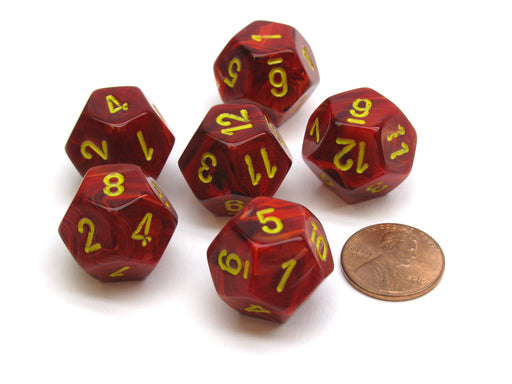 Vortex 18mm 12 Sided D12 Chessex Dice, 6 Pieces - Red with Yellow