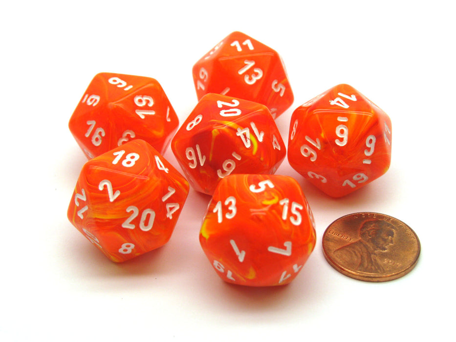 Vortex 20mm 20 Sided D20 Chessex Dice, 6 Pieces - Solar with White Numbers