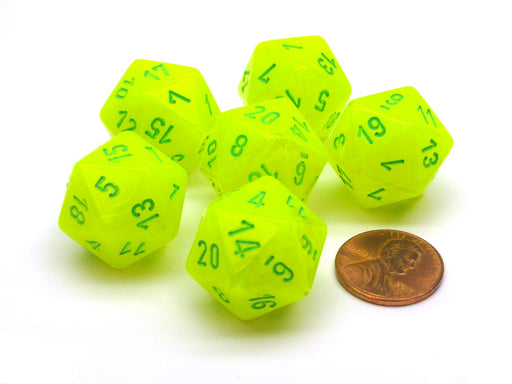 Vortex 20mm 20 Sided D20 Chessex Dice, 6 Pieces - Electric Yellow with Green