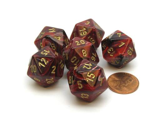Vortex 20mm 20 Sided D20 Chessex Dice, 6 Pieces - Burgundy with Gold Numbers