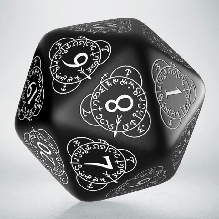 Q-Workshop CG Level Counter D20 Dice - Black with White Etches