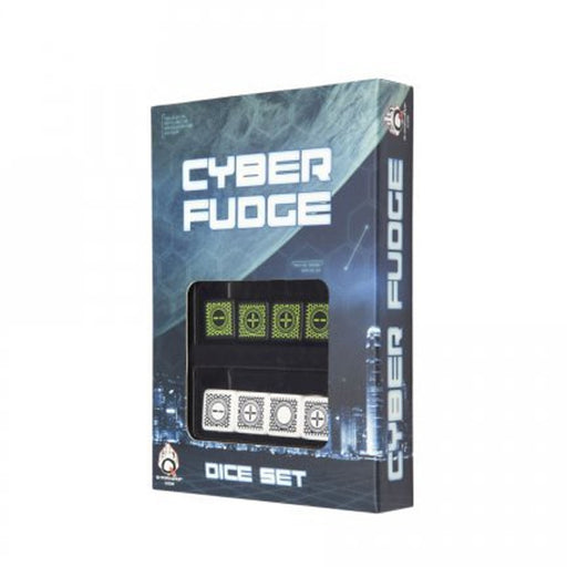 Q-Workshop Cyberfudge D6 Dice Set (8 Dice) (4 Black with Green + 4 Random)