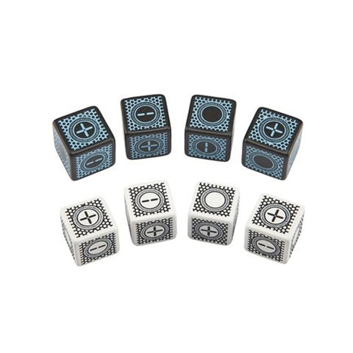 Q-Workshop D6 Cyberfudge Dice (8 Pieces)- 4 D6 Black with Blue + 4 Random Colors