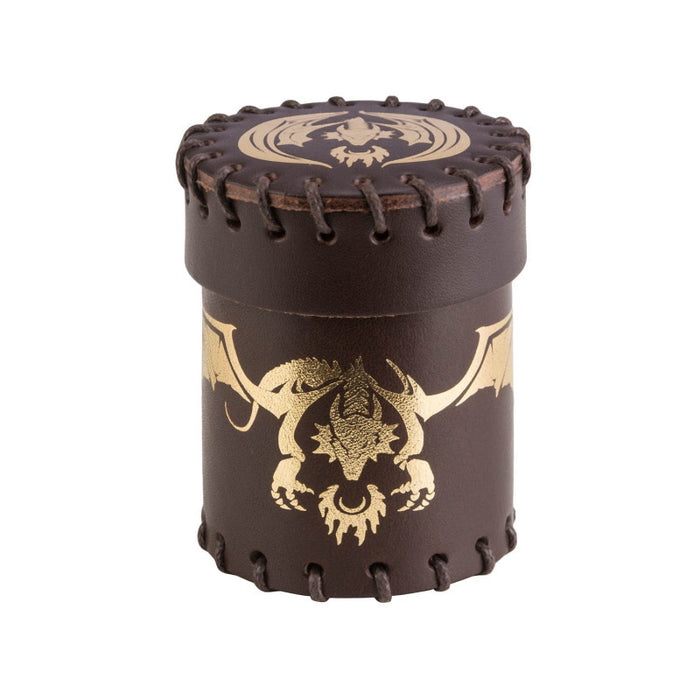 Q-Workshop Dice Cup - Flying Dragon Brown and Golden Leather