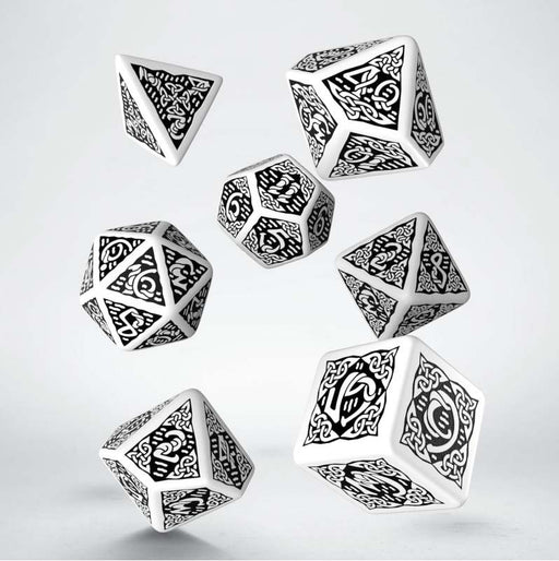 Q-Workshop Celtic Dice Set 3D White with Black (7 Piece Polyhedral Set)