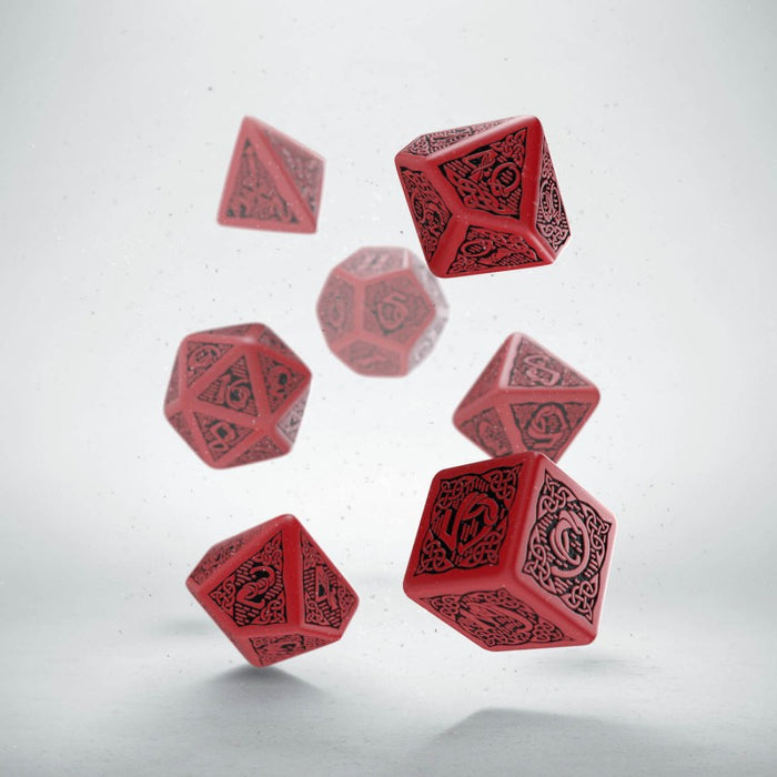Q-Workshop Celtic Dice Set 3D Red with Black Etches (7 Piece Set)