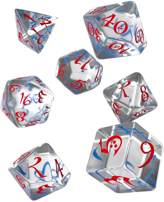 Q-Workshop Classic RPG Dice Set Transparent Blue with Red Numbers (7 Piece Set)