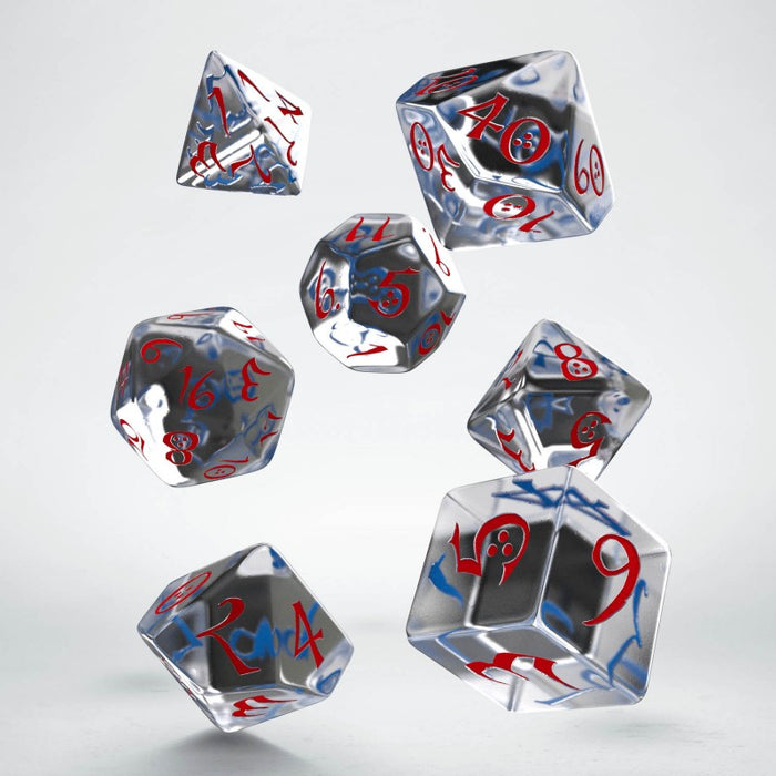 Q-Workshop Classic RPG Dice Set Transparent Blue with Red Numbers (7 Piece Set)