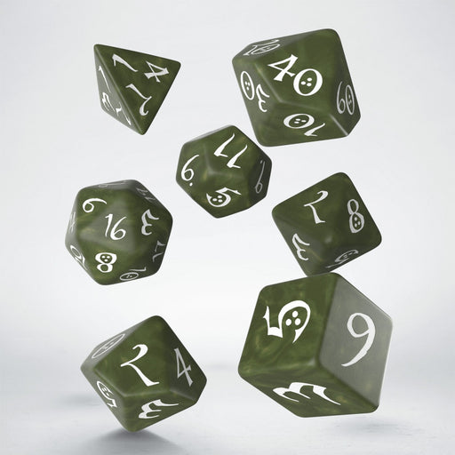 Q-Workshop Classic RPG Dice Set - Olive with White (7 Pieces)