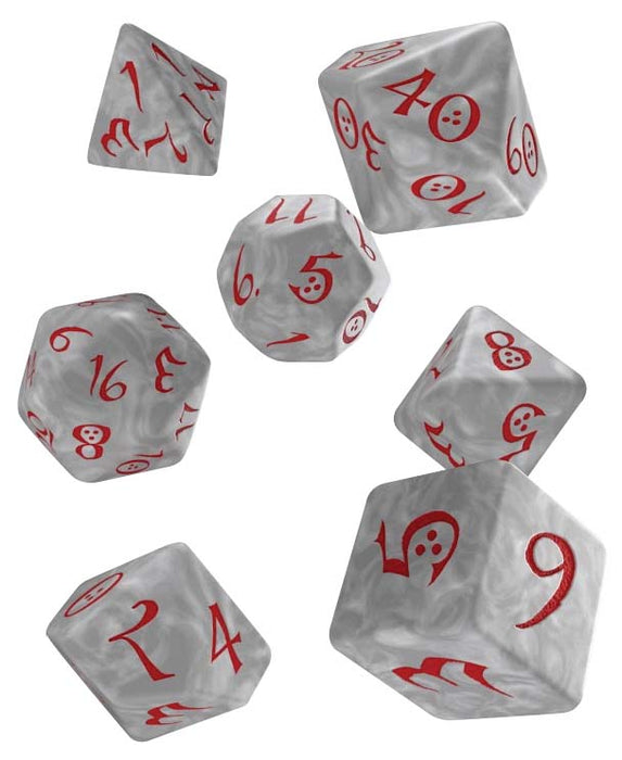 Q-Workshop Classic RPG Dice Set Pearl with Red Numbers (7 Piece Polyhedral Set)