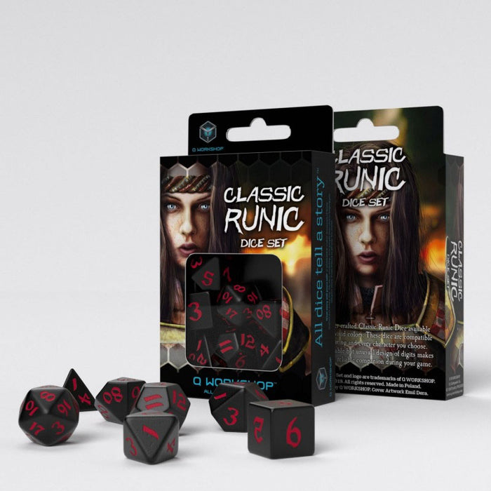 Classic Runic 7 Piece Polyhedral Dice Set - Black & Red