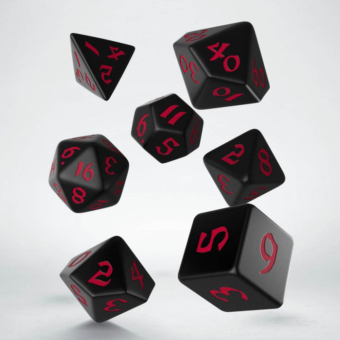 Classic Runic 7 Piece Polyhedral Dice Set - Black & Red