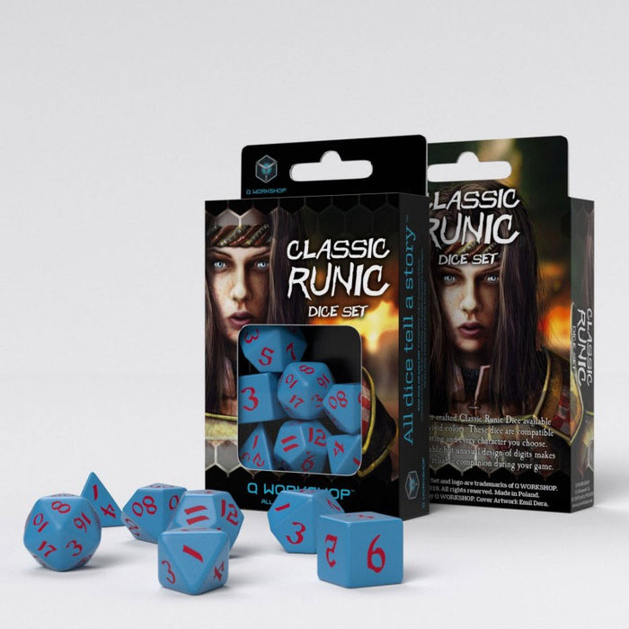 Classic Runic 7 Piece Polyhedral Dice Set - Blue & Red