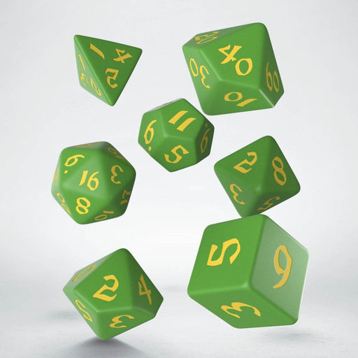 Classic Runic 7 Piece Polyhedral Dice Set - Green & Yellow
