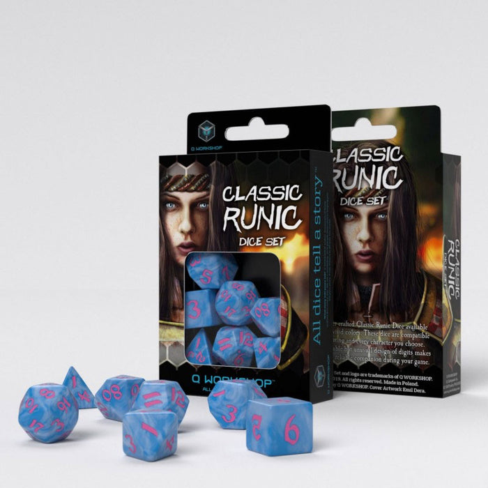 Classic Runic 7 Piece Polyhedral Dice Set - Glacier & Pink