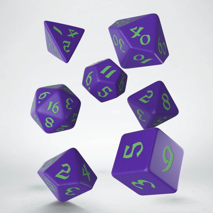 Classic Runic 7 Piece Polyhedral Dice Set - Purple & Green