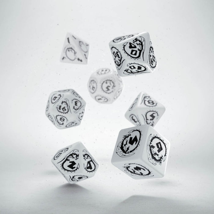 Q-Workshop Dragons Dice Set White with Black Etches (7 Piece Set)