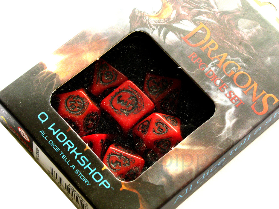 Q-Workshop Dragons Dice Set Red with Black Etches (7 Piece Set)