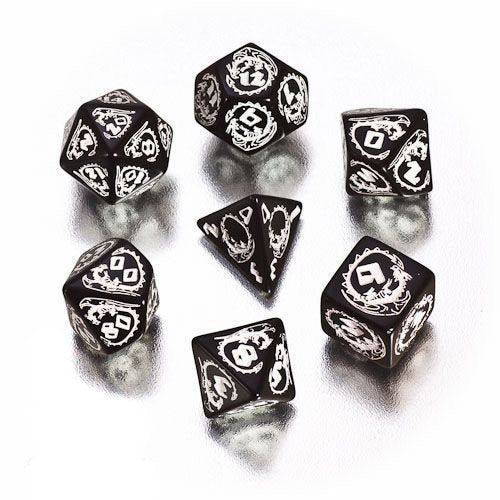 Q-Workshop Dragons Dice Set Black with White Etches (7 Piece Set)