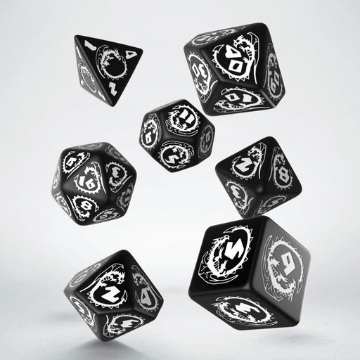 Q-Workshop Dragons Dice Set Black with White Etches (7 Piece Set)