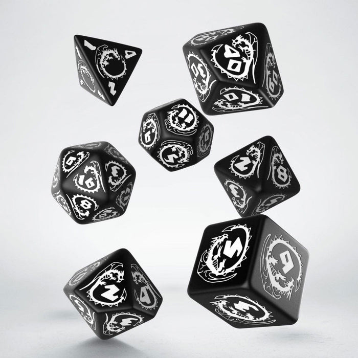 Q-Workshop Dragons Dice Set Black with White Etches (7 Piece Set)
