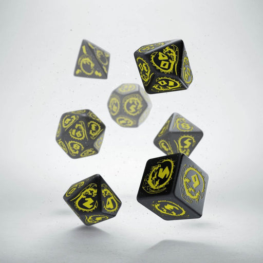 Q-Workshop Dragons Dice Set Black with Yellow Etches (7 Piece Set)