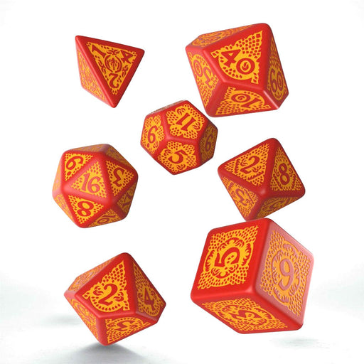 Q-Workshop Dragon Slayer Dice Set - Red with Orange Etches (7 Polyhedral Dice)