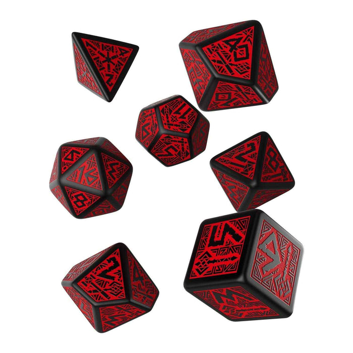 Q-Workshop Dwarven Dice Set Black with Red (7 Piece Set)