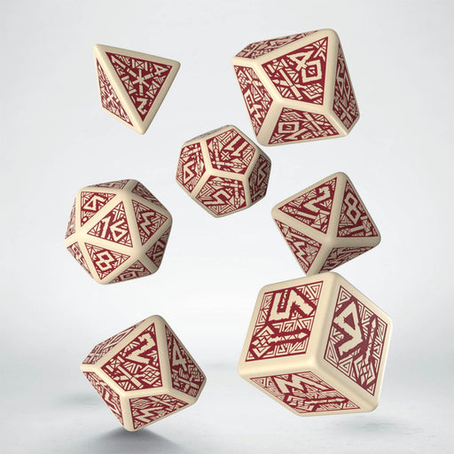 Q-Workshop Dwarven Dice Set Beige with Burgundy (7 Piece Set)