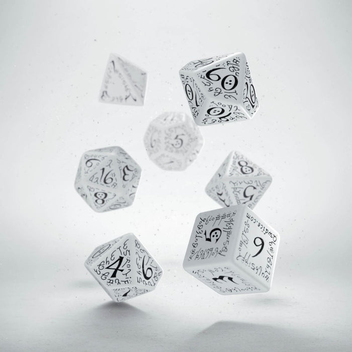 Q-Workshop Elvish Dice Set White with Black Etches (7 Piece Set)