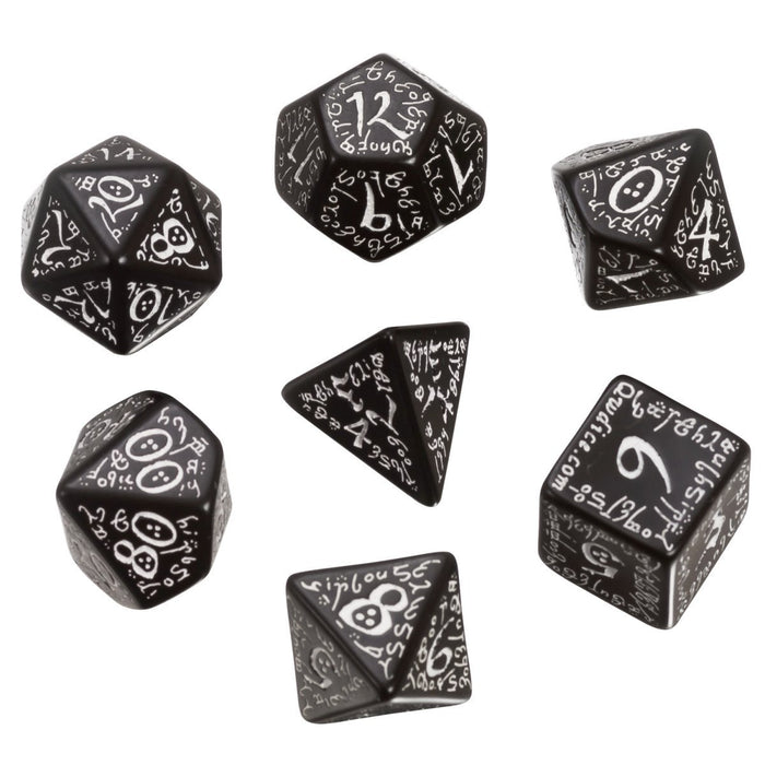 Q-Workshop Elvish Dice Set Black with White Etches (7 Piece Set)