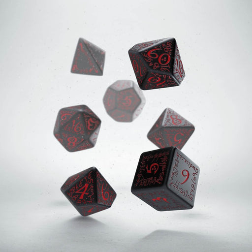 Q-Workshop Elvish Dice Set Black with Red Etches (7 Piece Set)