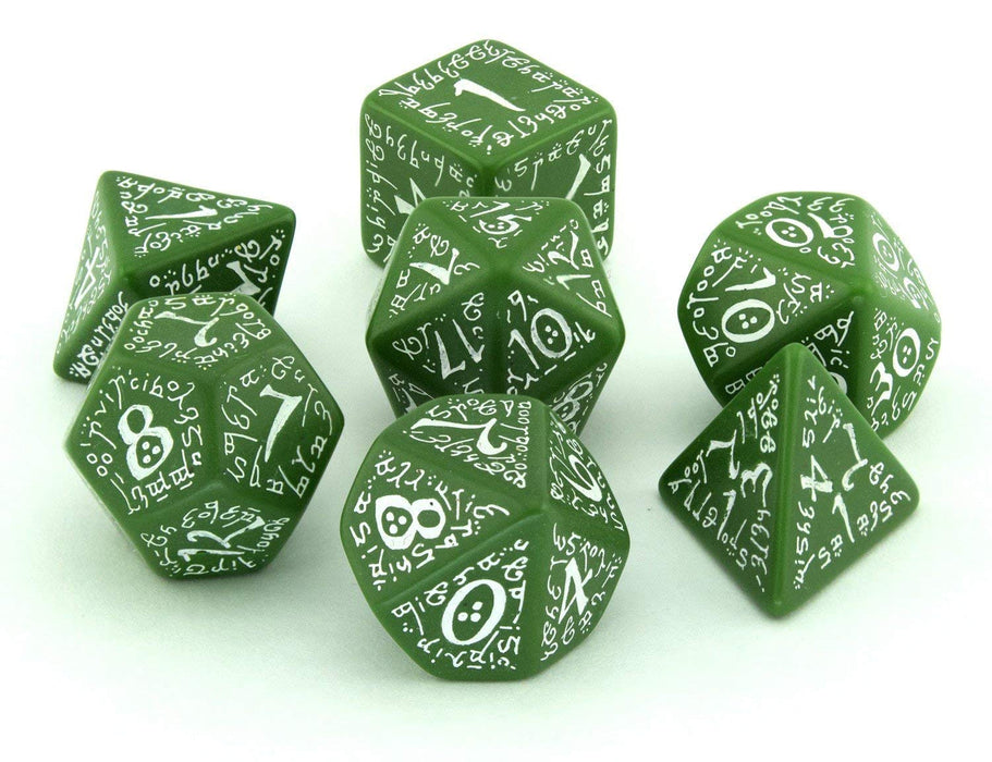 Q-Workshop Elvish Dice Set Green with White Etches (7 Piece Set)