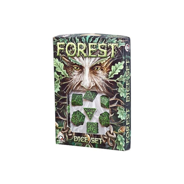 Q-Workshop Forest Dice Set 3D Green with Black Etches (7 Piece Set)