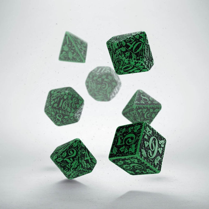Q-Workshop Forest Dice Set 3D Green with Black Etches (7 Piece Set)