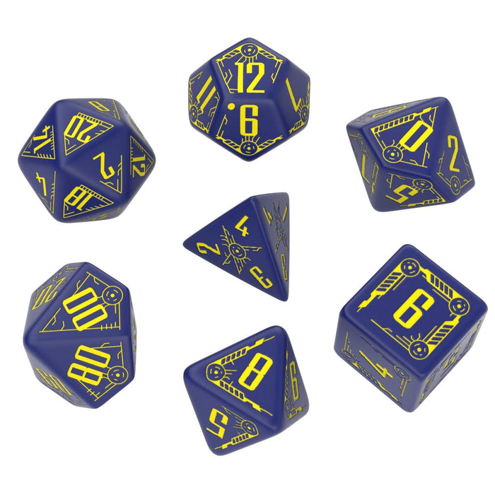 Q-Workshop Galactic Dice Set: Navy Blue with Yellow (7 Polyhedral Dice)